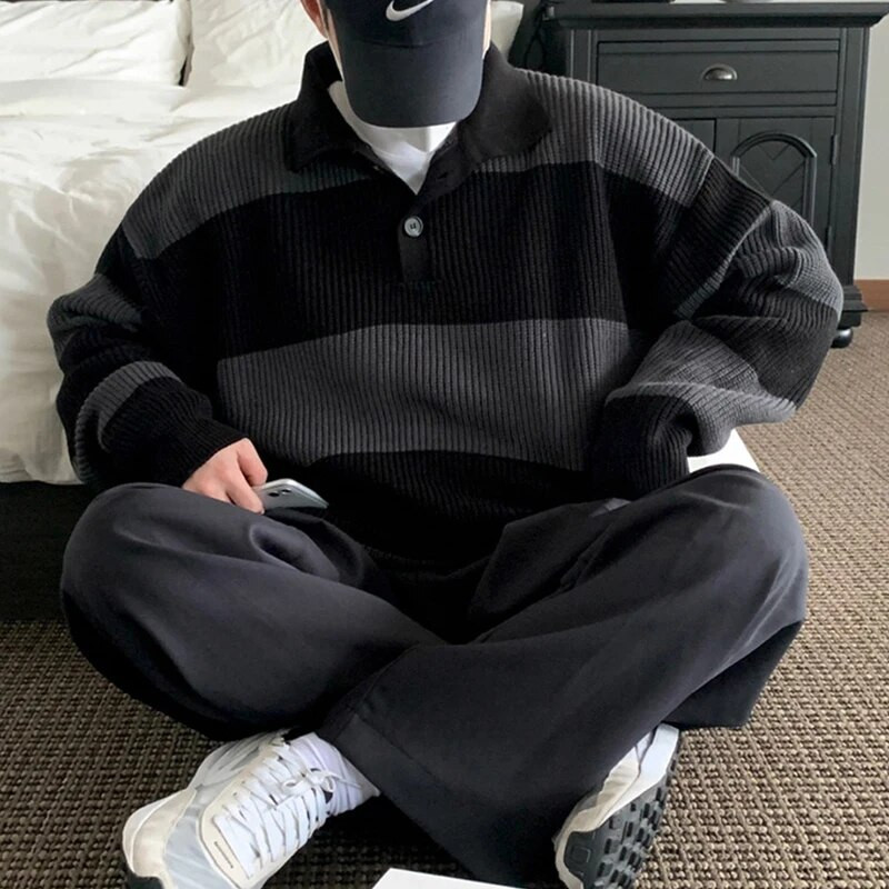 2023 Ανδρικά πλεκτά πλεκτά εμπριμέ πουλόβερ πολυτελείας Vintage ριγέ μακρυμάνικο πέτο με φθινοπωρινά ρούχα