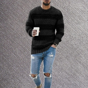 2022 г. Нови мъжки есенни раирани пуловери Пуловери Мъжки ежедневни High Street О-образно деколте Дълъг плетен пуловер Трикотаж
