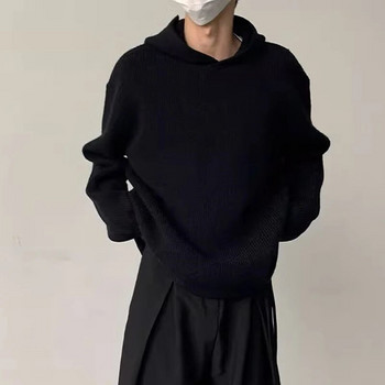 Φθινοπωρινό 2023 Πολυτελή ανδρικά πλεκτά πουλόβερ με κουκούλα Πουλόβερ Casual Streetwear ριγέ μονόχρωμα μακρυμάνικο κουκούλα Vintage