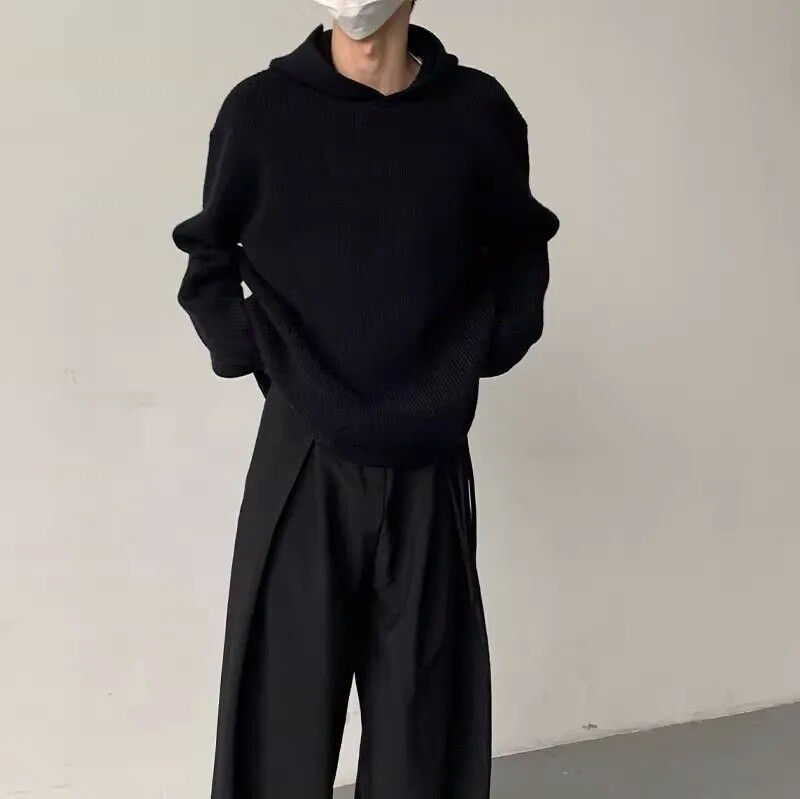 Φθινοπωρινό 2023 Πολυτελή ανδρικά πλεκτά πουλόβερ με κουκούλα Πουλόβερ Casual Streetwear ριγέ μονόχρωμα μακρυμάνικο κουκούλα Vintage