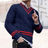 Ρετρό μακρύ πουλόβερ ανδρικό ριγέ πλεκτό πουλόβερ για φθινόπωρο και χειμώνα Fashion Ins Ανδρικό πουκάμισο casual Primer