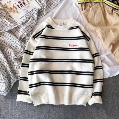 Ανδρικό πουλόβερ Φθινοπωρινό χειμωνιάτικο πουλόβερ Θερμικό πλέξιμο πουλόβερ Preppy στυλ Casual πουλόβερ Ριγέ χαλαρά ρούχα Ανδρικά πουλόβερ