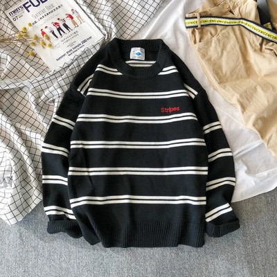 Ανδρικό πουλόβερ Φθινοπωρινό χειμωνιάτικο πουλόβερ Θερμικό πλέξιμο πουλόβερ Preppy στυλ Casual πουλόβερ Ριγέ χαλαρά ρούχα Ανδρικά πουλόβερ