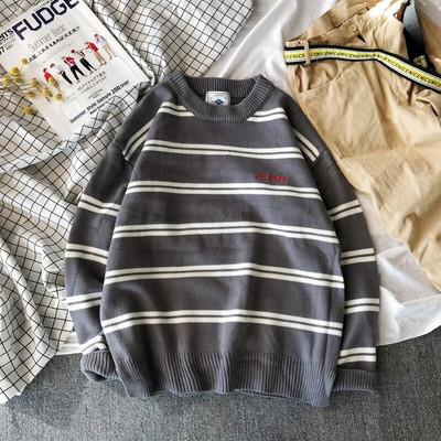 Ανδρικό πουλόβερ Φθινοπωρινό χειμωνιάτικο πουλόβερ Θερμικό πλέξιμο πουλόβερ Preppy στυλ Casual πουλόβερ Ριγέ χαλαρά ρούχα Ανδρικά πουλόβερ