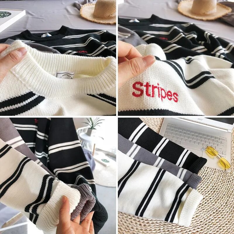 Ανδρικό πουλόβερ Φθινοπωρινό χειμωνιάτικο πουλόβερ Θερμικό πλέξιμο πουλόβερ Preppy στυλ Casual πουλόβερ Ριγέ χαλαρά ρούχα Ανδρικά πουλόβερ