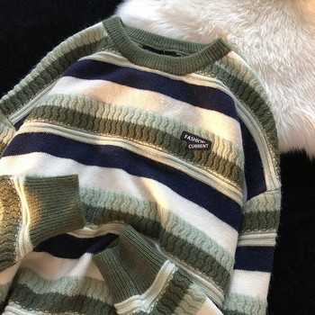 2023 Есенно-зимен плетен пуловер Мъжки преппи стил Мъжки пуловери Раирани ретро пуловери Causal Harajuku Универсално мъжко облекло