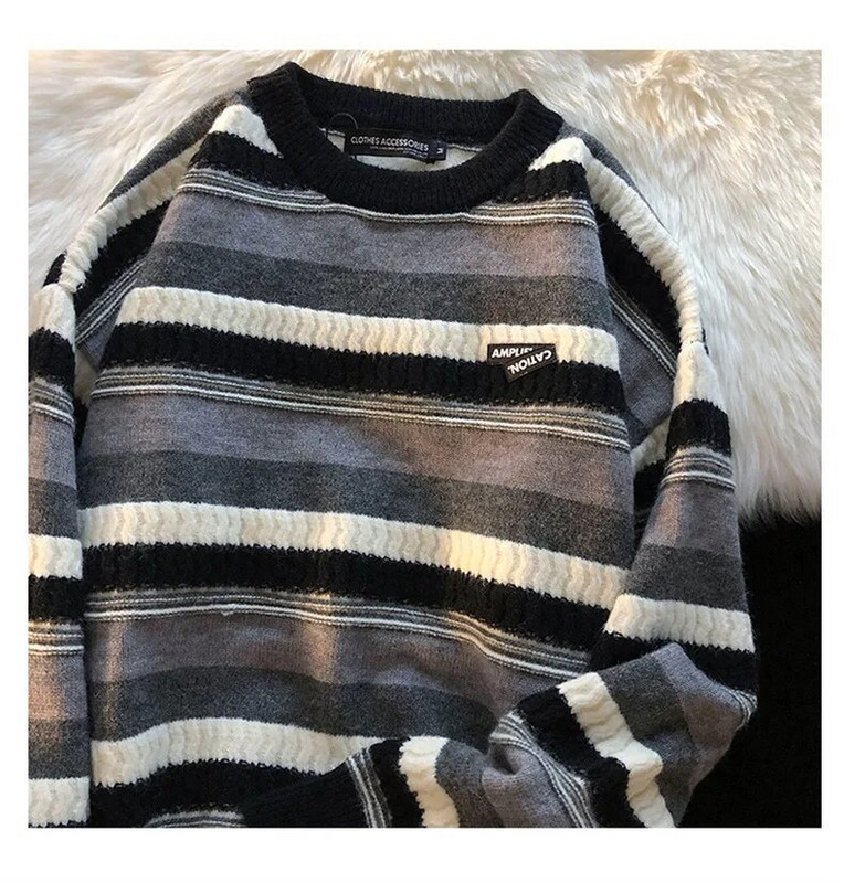 2023. aasta sügistalvine kootud kampsun, meeste preppy stiilis meeste kampsunid triibulised vintage pulloverid Causal Harajuku meesterõivad
