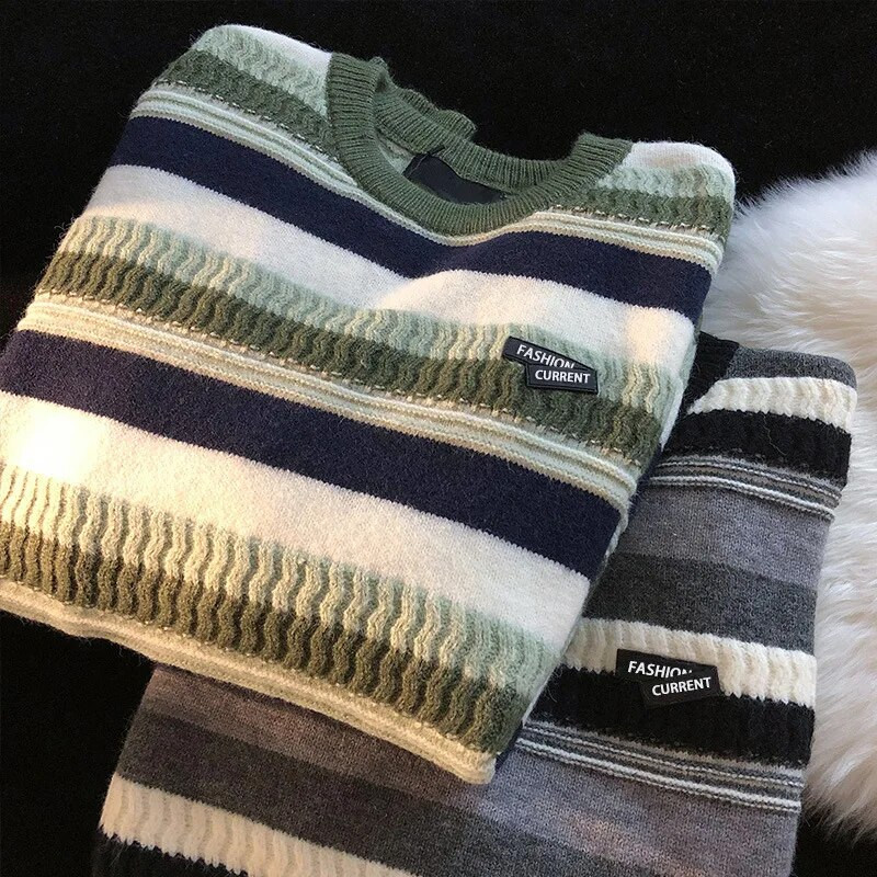 2023. aasta sügistalvine kootud kampsun, meeste preppy stiilis meeste kampsunid triibulised vintage pulloverid Causal Harajuku meesterõivad