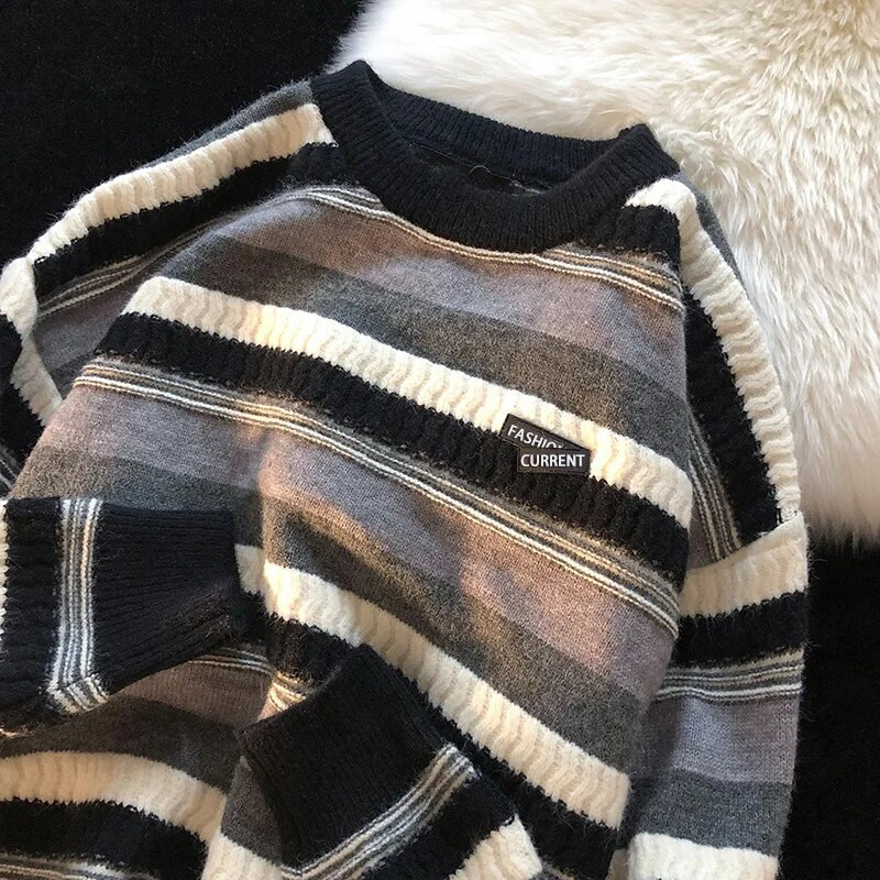 2023. aasta sügistalvine kootud kampsun, meeste preppy stiilis meeste kampsunid triibulised vintage pulloverid Causal Harajuku meesterõivad