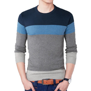 2023 Есенна модна марка Ежедневен пуловер с О-образно деколте Раирани Slim Fit Мъжки пуловери Пуловери Мъжки Pull Homme Контрастен цвят Трикотаж