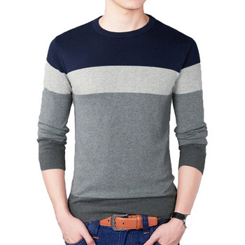 2023 Есенна модна марка Ежедневен пуловер с О-образно деколте Раирани Slim Fit Мъжки пуловери Пуловери Мъжки Pull Homme Контрастен цвят Трикотаж
