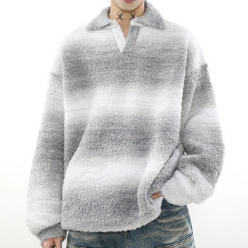 2023 Мъжки ретро плетени пуловери с V-образно деколте, пуловер с дълъг ръкав, луксозни горнища на ревери с текстура на райета, първокласно есенно облекло