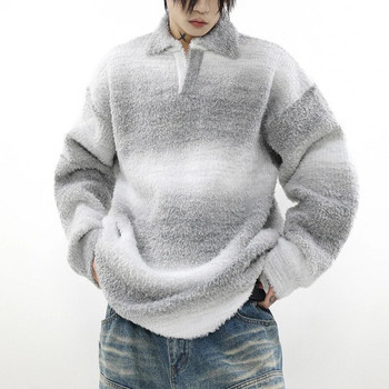 2023 Мъжки ретро плетени пуловери с V-образно деколте, пуловер с дълъг ръкав, луксозни горнища на ревери с текстура на райета, първокласно есенно облекло