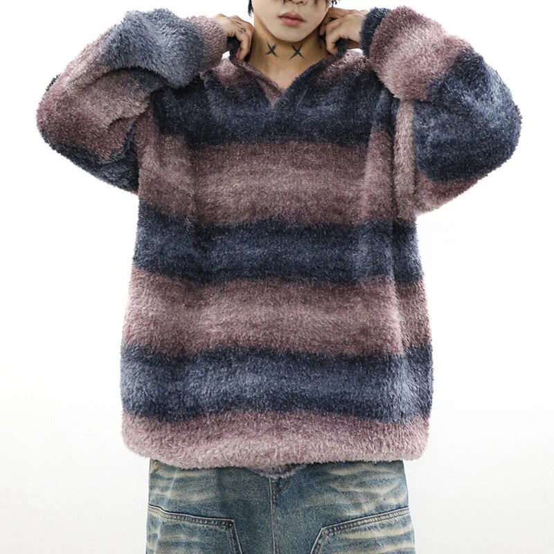 Pánske vintage pletené pulóvre s výstrihom do V z roku 2023, sveter s dlhým rukávom, luxusné pruhované textúrované klopy, prémiové jesenné oblečenie