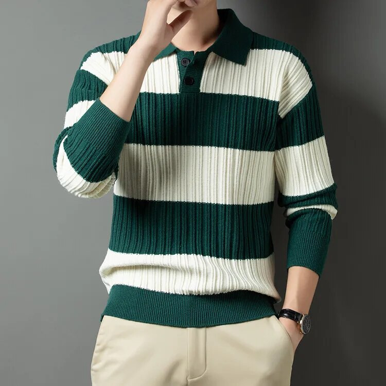 Πόλο μπλουζάκι Πολυτελές ανδρικό πουλόβερ πουλόβερ Μόδα Χοντρό ζεστό πουλόβερ Ριγέ Casual T-shirt Ανδρικό τοπ χαλαρό πουλόβερ