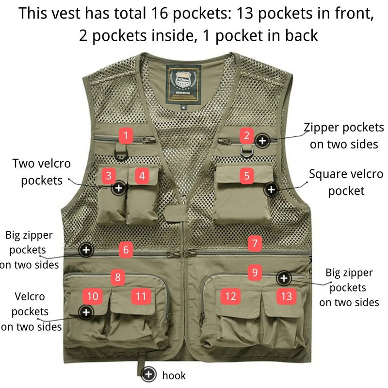 Ανδρικό πλέγμα Casual Fishing Work Safari Travel Photo Γιλέκο Cargo Summer Jacket με πολλές τσέπες