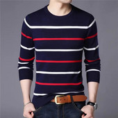 Uus kevad-sügis brändi silmkoeline kampsun, meeste mood, vabaaja triibuline kaelus pulloverid Slim Fit meeste trikotaaž Pullover