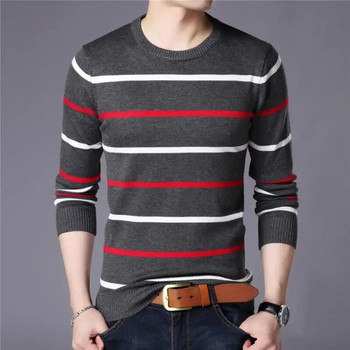 Нов пролетен есенен марков плетен пуловер Мъжки модни ежедневни раирани пуловери с О-образно деколте Slim Fit Мъжки трикотажен пуловер