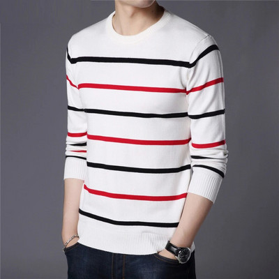 Uus kevad-sügis brändi silmkoeline kampsun, meeste mood, vabaaja triibuline kaelus pulloverid Slim Fit meeste trikotaaž Pullover