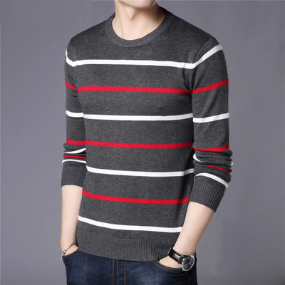 Uus kevad-sügis brändi silmkoeline kampsun, meeste mood, vabaaja triibuline kaelus pulloverid Slim Fit meeste trikotaaž Pullover