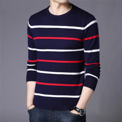 Uus kevad-sügis brändi silmkoeline kampsun, meeste mood, vabaaja triibuline kaelus pulloverid Slim Fit meeste trikotaaž Pullover
