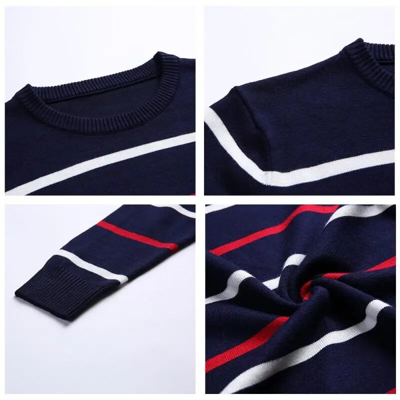 Uus kevad-sügis brändi silmkoeline kampsun, meeste mood, vabaaja triibuline kaelus pulloverid Slim Fit meeste trikotaaž Pullover