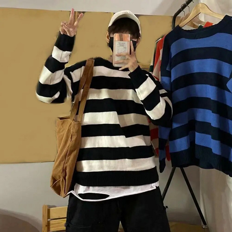 Madingas nesusitraukiantis laisvalaikio rudens megztinis Pavasarinis megztinis Gatvės apranga Dryžuota