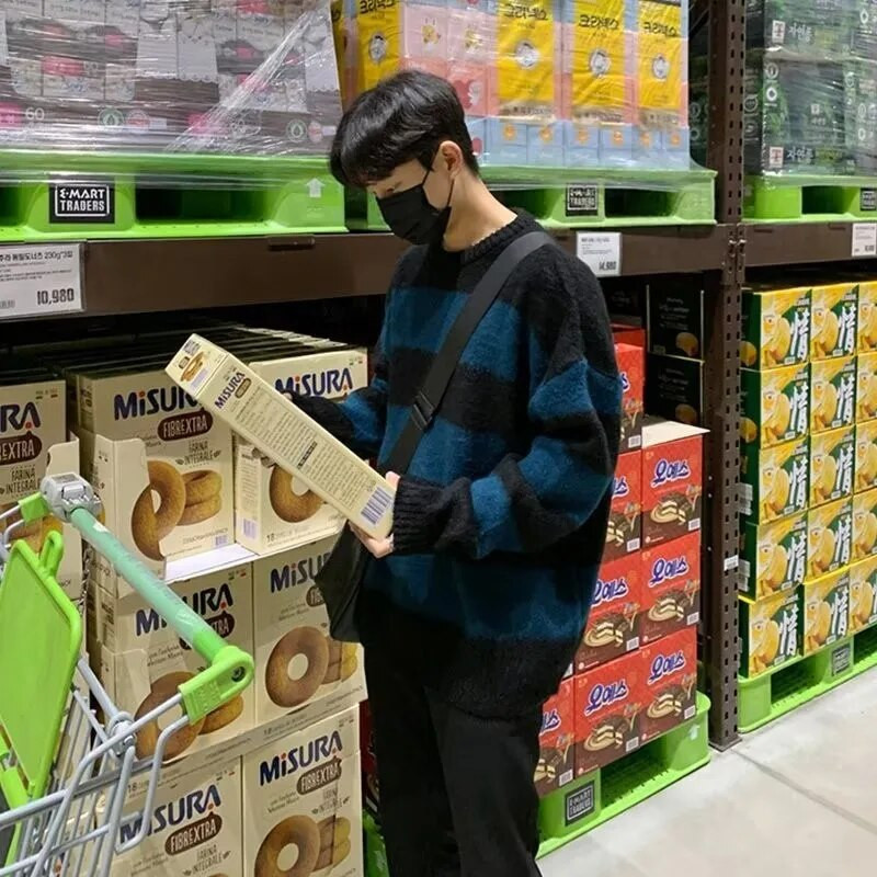 2023. aasta kootud heledad luksuslikud pulloverid, kampsun, meeste vabaaja triibuline vintage vaba kaelaga ühevärviline pikkade varrukatega mantel tänavarõivad