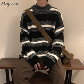 Vintage ριγέ πουλόβερ πουλόβερ ανδρικές επενδύσεις με λαιμόκοψη S-3XL αμερικανικό ρετρό πλεκτά Streetwear Hip Hop Unisex Ρούχα All-match