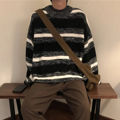 Vintage ριγέ πουλόβερ πουλόβερ ανδρικές επενδύσεις με λαιμόκοψη S-3XL αμερικανικό ρετρό πλεκτά Streetwear Hip Hop Unisex Ρούχα All-match
