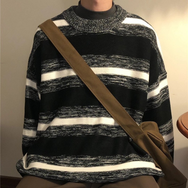 Vintage ριγέ πουλόβερ πουλόβερ ανδρικές επενδύσεις με λαιμόκοψη S-3XL αμερικανικό ρετρό πλεκτά Streetwear Hip Hop Unisex Ρούχα All-match