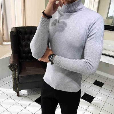 Ανδρικό πουλόβερ με ζιβάγκο φθινόπωρο/χειμώνα 2022 Μόδα ριγέ μονόχρωμο Ζεστό πλεκτό πουλόβερ Ανδρικά πουλόβερ με διπλό γιακά με λεπτή εφαρμογή