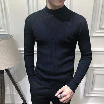 MRMT 2023 Чисто нов мъжки пуловер Корейски райета Диви мъже с полувисоко деколте Пуловери с дълги ръкави Мъжки плетен пуловер Пуловер