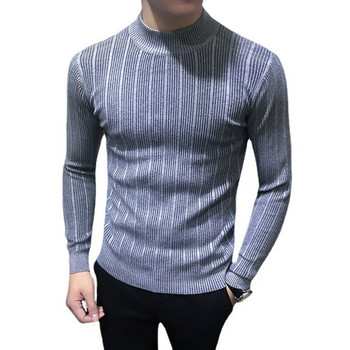 MRMT 2023 Чисто нов мъжки пуловер Корейски райета Диви мъже с полувисоко деколте Пуловери с дълги ръкави Мъжки плетен пуловер Пуловер