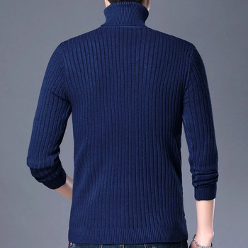Пуловер с висока яка Мъжки модни плетени пуловери на райета Мъжки каузални топли пуловери за плетене Тънки пуловери Мъжко облекло 2022 г.