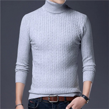 Пуловер с висока яка Мъжки модни плетени пуловери на райета Мъжки каузални топли пуловери за плетене Тънки пуловери Мъжко облекло 2022 г.