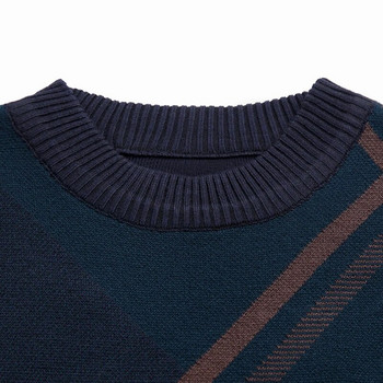 2021 Ежедневен дебел, топъл зимен раиран плетен пуловер за издърпване Мъжки носещи Джърси рокля Пуловер Плетени мъжки пуловери Мъжка мода 02116