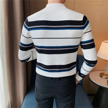 2023 Марково облекло Мъжки есенно/зимен термичен пуловер за плетене/мъжка тънка модна плетена риза на райета Мъжки ежедневен пуловер