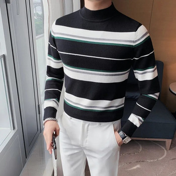2023 Марково облекло Мъжки есенно/зимен термичен пуловер за плетене/мъжка тънка модна плетена риза на райета Мъжки ежедневен пуловер