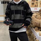 IEFB Korea Knitwear Meeste kapuutsiga triibuline kampsun Sügisvintage Top Triibuga Spliced Uued lahtised Kootud Pullover Kampsunid 9A5473a