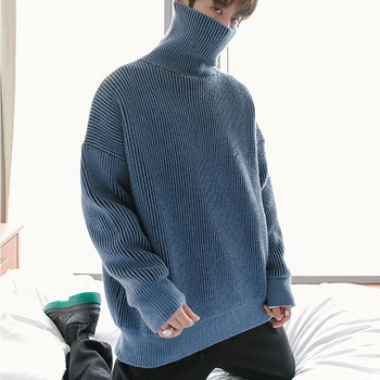 Мъжки пуловер с висока яка на райета Зимен бизнес ежедневен топли Harajuku Големи пуловери Тийнейджърска мода Streetwear