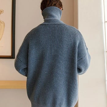 Мъжки пуловер с висока яка на райета Зимен бизнес ежедневен топли Harajuku Големи пуловери Тийнейджърска мода Streetwear
