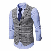 Vīriešu uzvalks veste Mode Slim Fit Plānas rūtainas Vīriešu veste Topi Biznesa veste Veste Vīrietis Anglijas Stils Vīriešu Ikdienas uzvalki Vestes