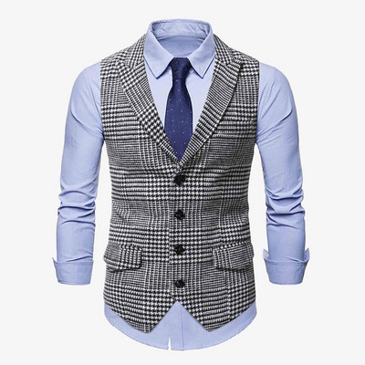 Vīriešu uzvalks veste Mode Slim Fit Plānas rūtainas Vīriešu veste Topi Biznesa veste Veste Vīrietis Anglijas Stils Vīriešu Ikdienas uzvalki Vestes