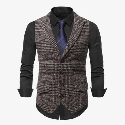 Vīriešu uzvalks veste Mode Slim Fit Plānas rūtainas Vīriešu veste Topi Biznesa veste Veste Vīrietis Anglijas Stils Vīriešu Ikdienas uzvalki Vestes