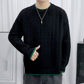 Ανδρικά χειμωνιάτικα πλεκτά ριγέ πουλόβερ Υπαίθρια αντιανεμικό με κεντητό πουλόβερ Ανδρικό casual μονόχρωμο θερμικό πουλόβερ