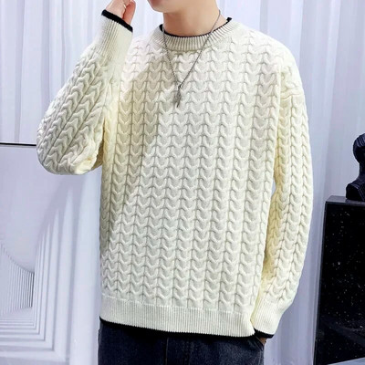 Ανδρικά χειμωνιάτικα πλεκτά ριγέ πουλόβερ Υπαίθρια αντιανεμικό με κεντητό πουλόβερ Ανδρικό casual μονόχρωμο θερμικό πουλόβερ