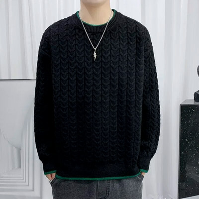 Ανδρικά χειμωνιάτικα πλεκτά ριγέ πουλόβερ Υπαίθρια αντιανεμικό με κεντητό πουλόβερ Ανδρικό casual μονόχρωμο θερμικό πουλόβερ