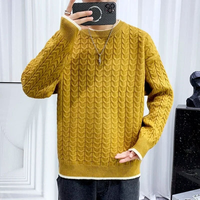 Ανδρικά χειμωνιάτικα πλεκτά ριγέ πουλόβερ Υπαίθρια αντιανεμικό με κεντητό πουλόβερ Ανδρικό casual μονόχρωμο θερμικό πουλόβερ