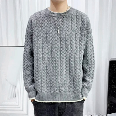 Ανδρικά χειμωνιάτικα πλεκτά ριγέ πουλόβερ Υπαίθρια αντιανεμικό με κεντητό πουλόβερ Ανδρικό casual μονόχρωμο θερμικό πουλόβερ